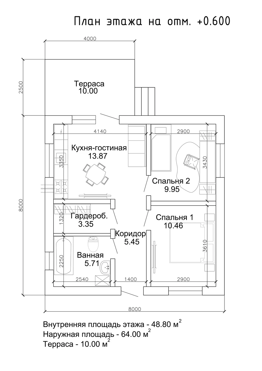 Дом «Проект 1», 64 м² — планировка