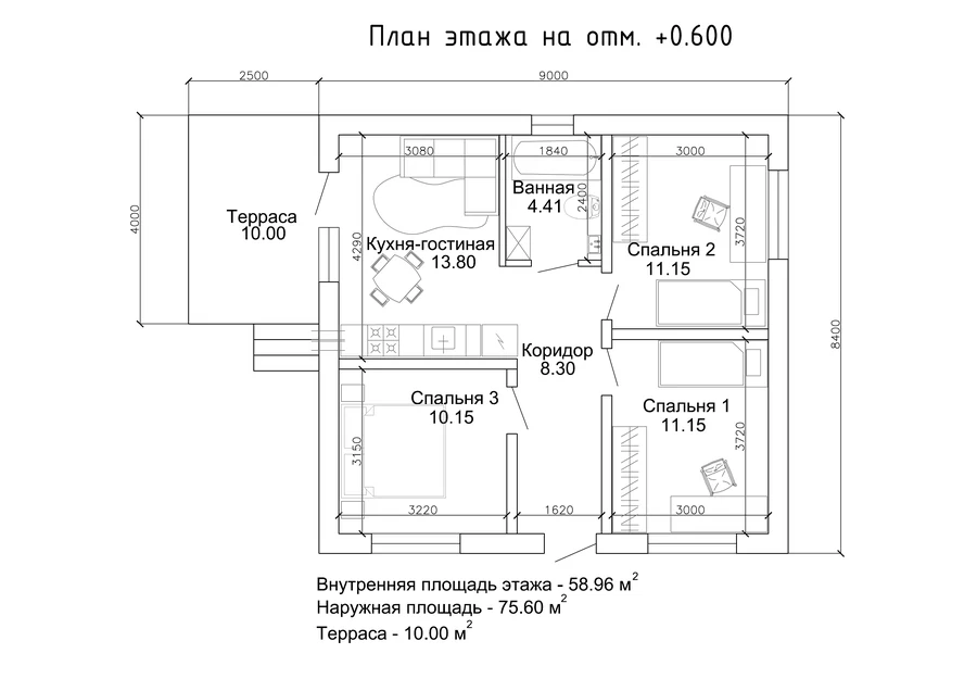Дом «Проект 3», 75,6 м² — планировка